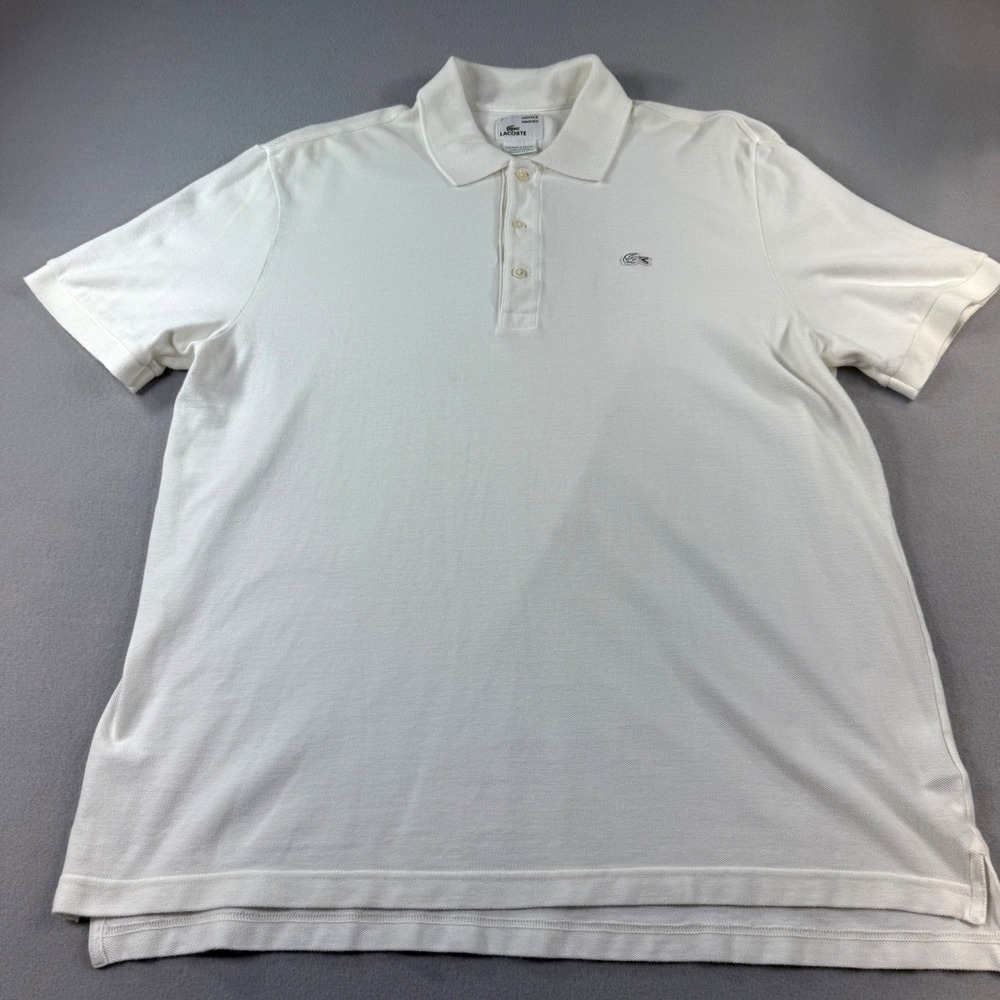 Lacoste Polo Shirt Mens Vintage Washed Pique Cotton White Size 7 (2XL)